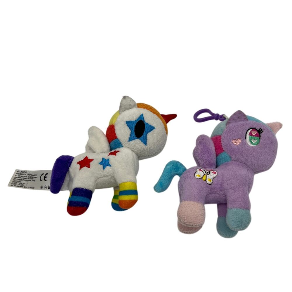 Lot of 2 Tokidoki Unicorn Plush Keychains Aurora World Bag Clip Keychain Purple